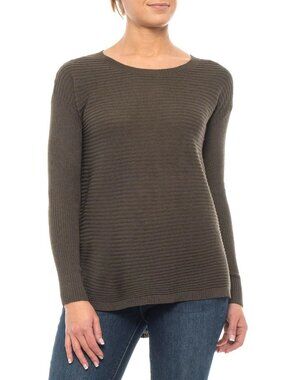 Light Brown Knit Merino Wool Blend Button-Back Tunic Sweater | Tahari | Size M
